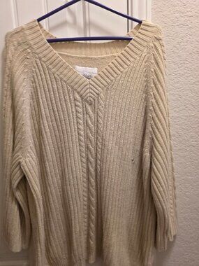 Avenue Sweater Collection 22/24 Beige Cable Knit Sweater Plus Size Oversized